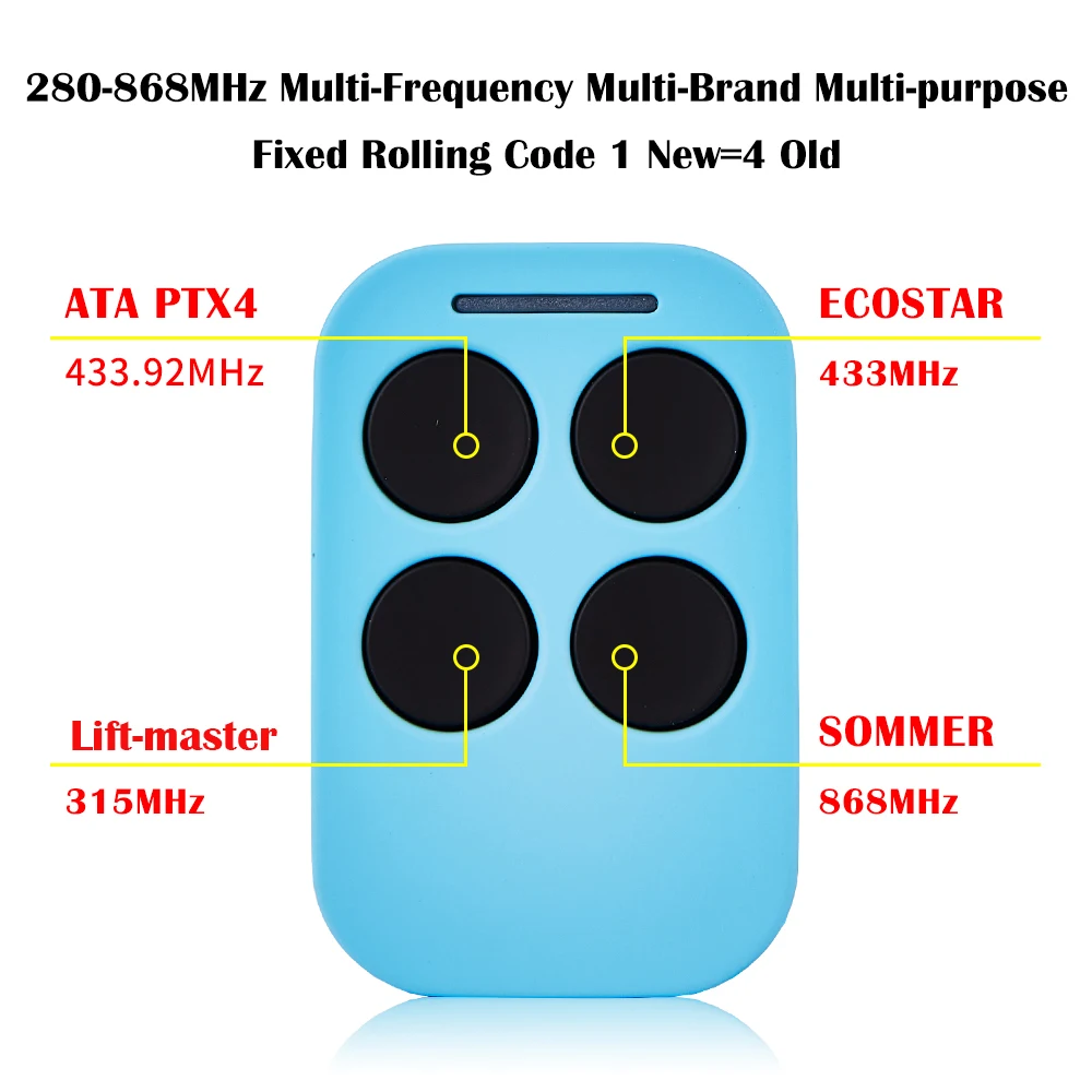 Garage Door Remote Control Duplicator 286MHz-868MHz Multi-Frequency Code Grabber Clone Gate Keyfob Command Hand Transmitter