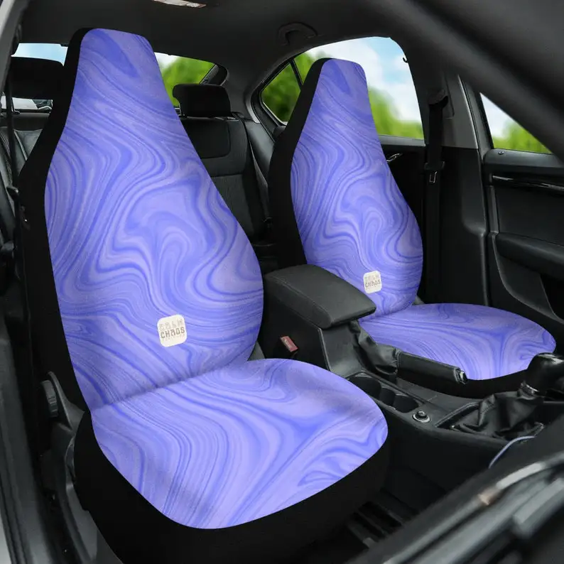 Electric Purple Groovy Retro Boho Waves Cute Y2K Hippie Car Seat Covers for Vehicle for Women Set of 2