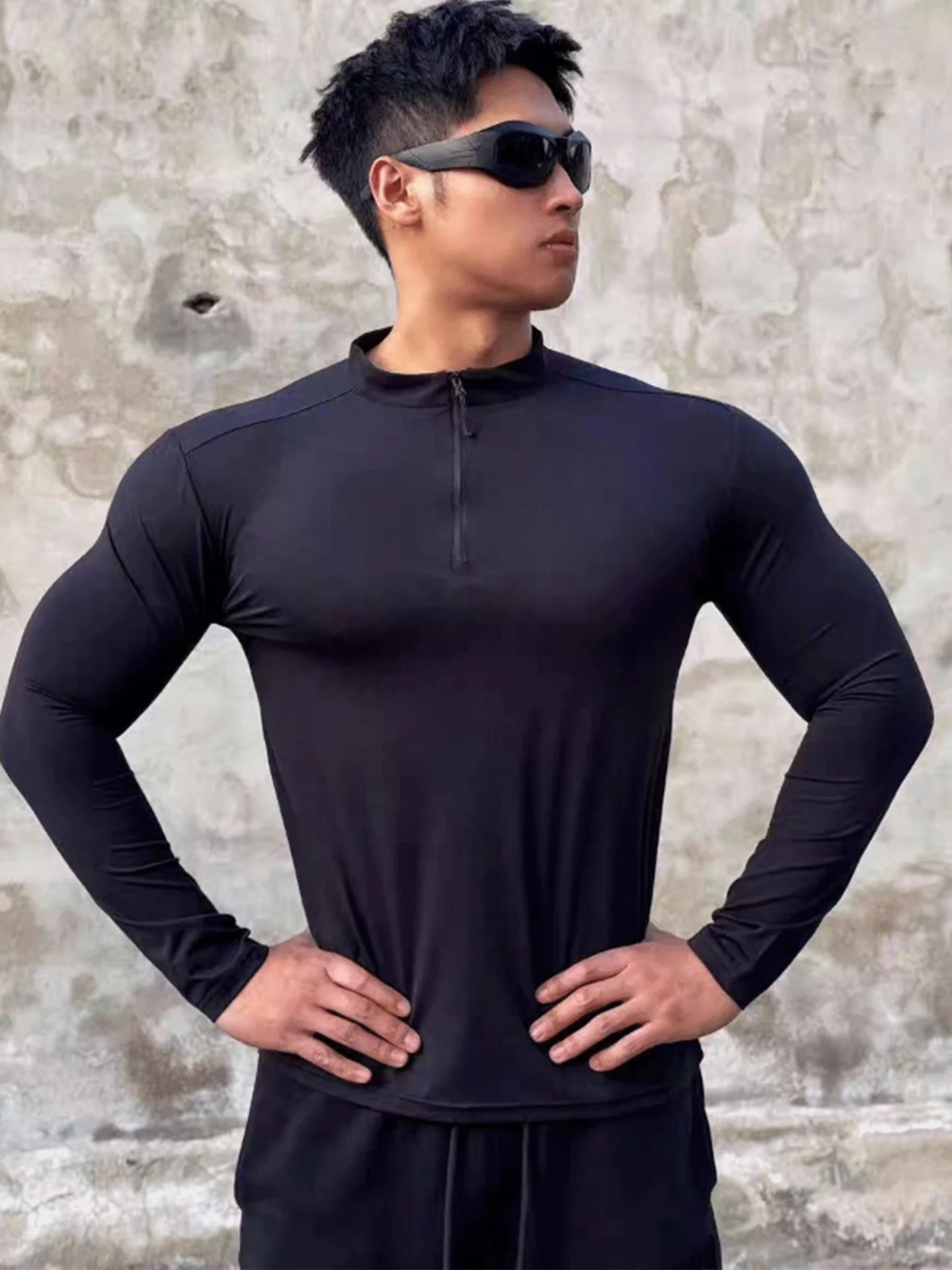 

Fall Long Sve Zipper T-irt High Elastici Tight Fit Overhead irt Running Fitn Training Wear for Men Youth Faion