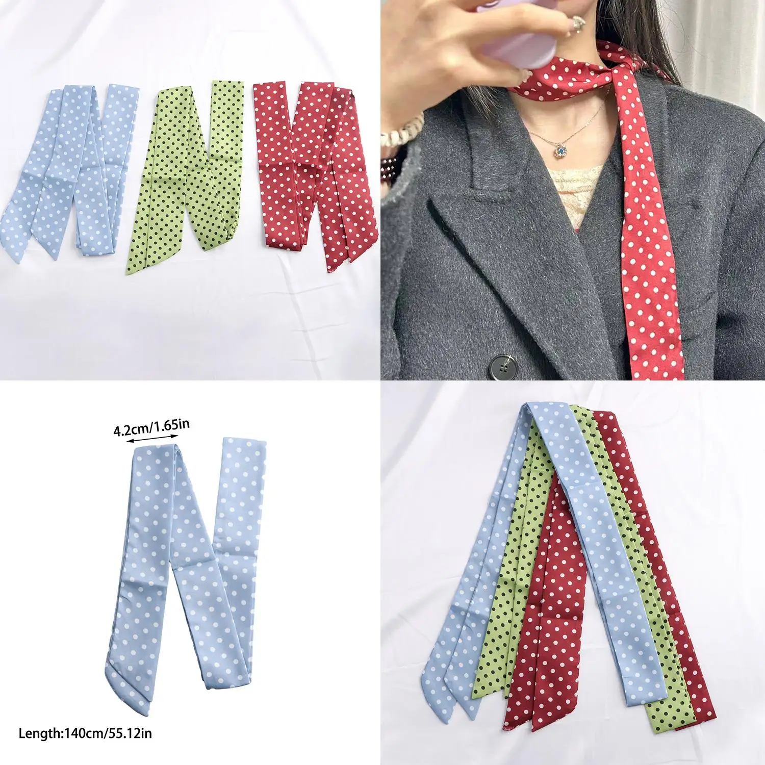 ผ้าพันคอยาวลายจุดสปริงใหม่ปี 2025 สวยงามทันสมัย ทำจากโพลีเอสเตอร์ สีแดง โบว์ริบบิ้นแคบ ใช้เป็นเครื่องประดับกระเป๋า หรือเป็นของขวัญ