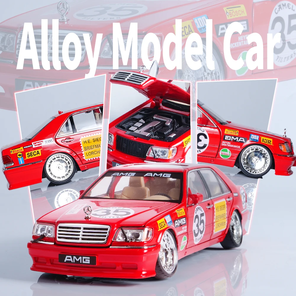 1:24 rood legering racewagenmodel, multi-print stickers, met geluid en licht, 4-wielige schokabsorptie, 6 deuren, pull back glide, jongensspeelgoed/ornament/festivalcadeau