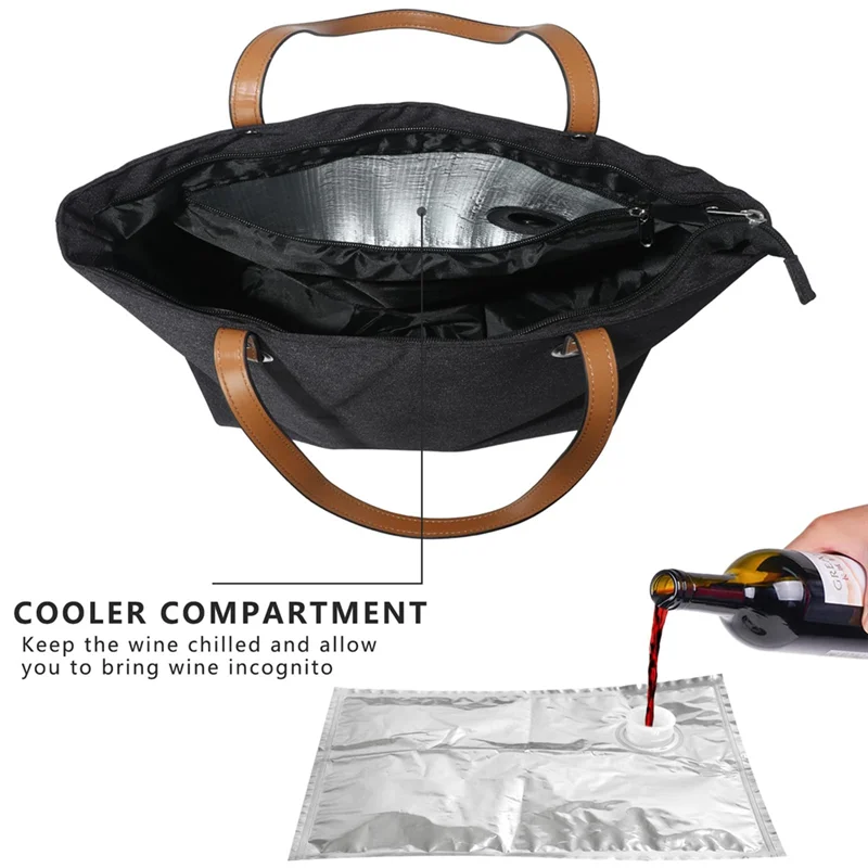 ABRB-Bolso de mano para vino, refrigerador de playa para regalo de viaje, portador de bolso aislado a prueba de fugas con compartimentos para boquilla