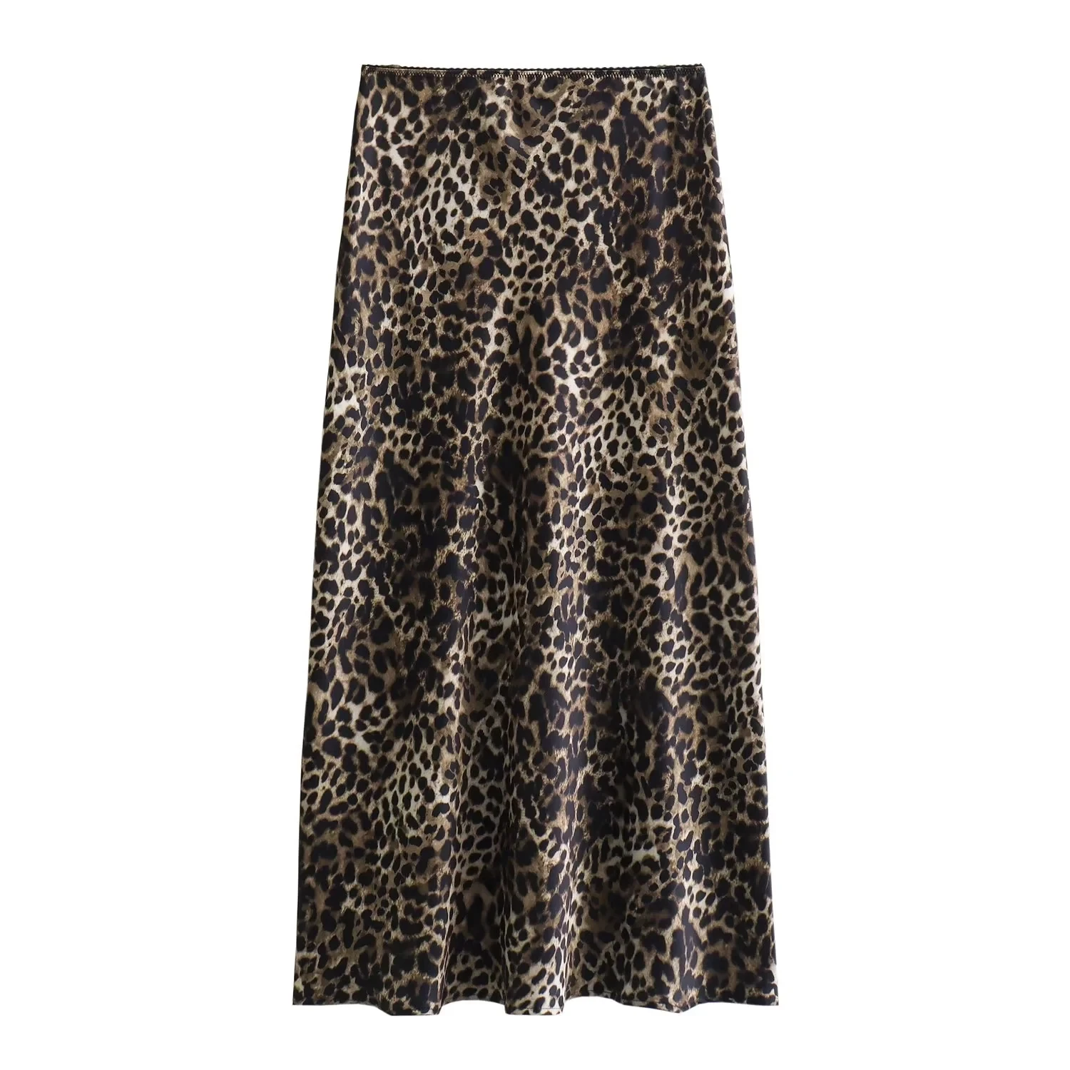 TRAF Skirts Woman Leopard Print Midi Skirt High Waist Vintage Long Skirts For Women Bow Fall Satin Skirt Elegant Women's Skirts