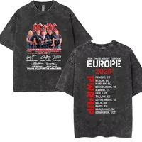 2025 retro old heavy cotton solid color short-sleeved Tshirt summer loose top tide washed T-shirt Acdc Power Up 2025 music