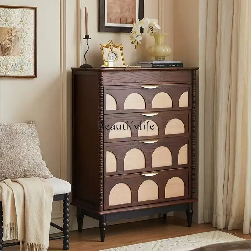 

*American retro solid wood color matching chest French medieval bedroom dressing cabinet locker