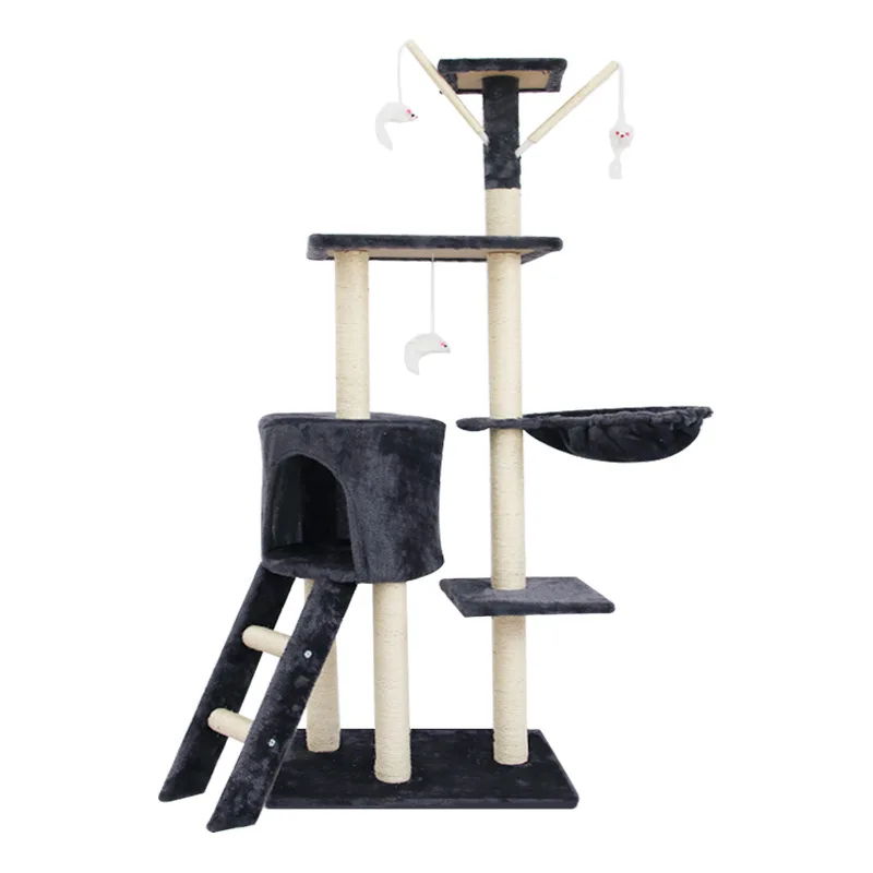 

Easy Assemble Durable Multi- Level Wood Sisal Scratcher Post Cat Climbing Frame House Condo Hammock Large Cat Tree