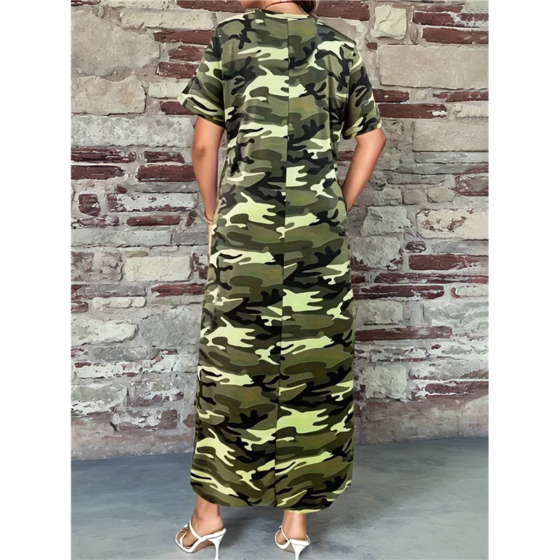 ASDS-Women's Casual Summer T Shirt Dress Loose Short Sleeve Camo Tunic Dress With Pocket For Women
