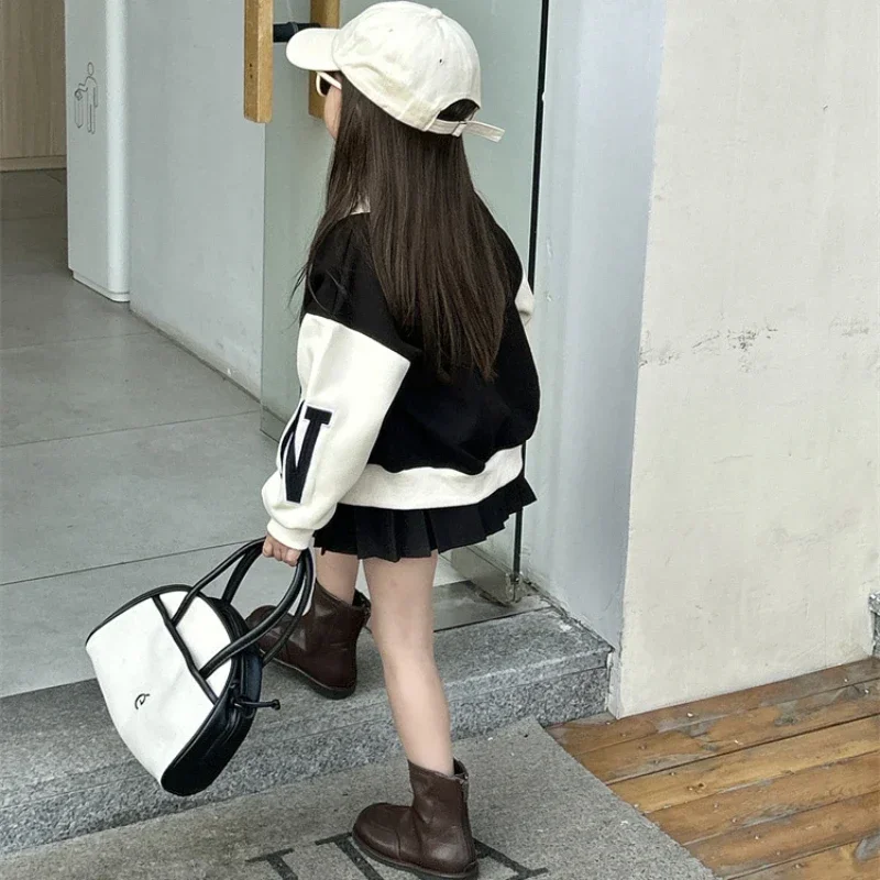 2023 Autumn Baby Girls Clothes Sets Infant Sports Baseball Jackets Uniform Kids Letter Cardigan Top and  Pleated Skirt Suits