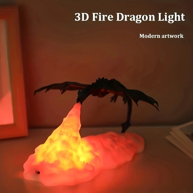 Fire dragon lantern, 3D printed craft accessories, interior decoration table lamp, USB rechargeable, small holiday gifts.