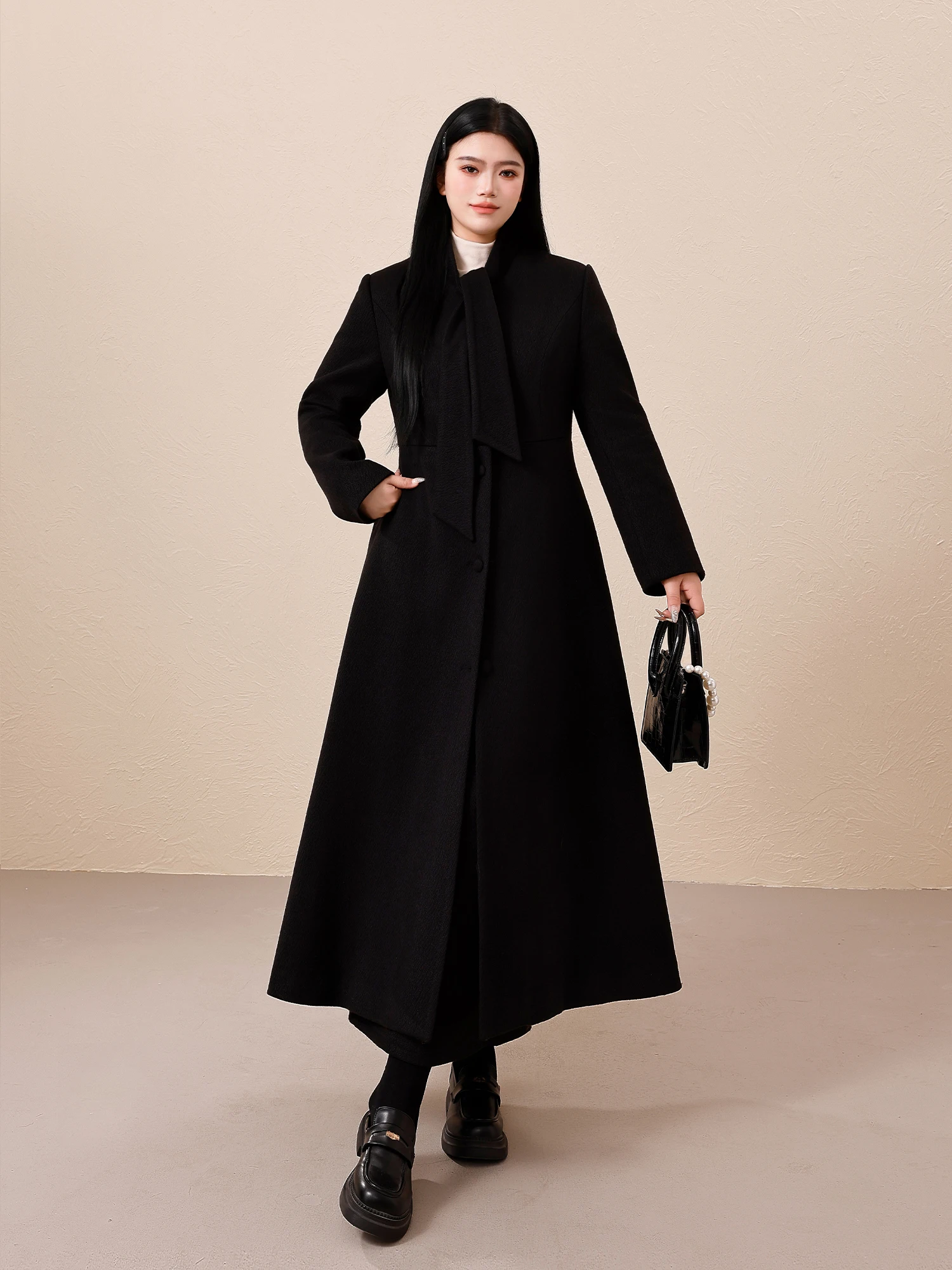 

Warm Fluffy Outerwear Women's French Sle Thiened Winter Coat Hepburn Sle Slimming Cotton Lined Woolen Jaet Coat