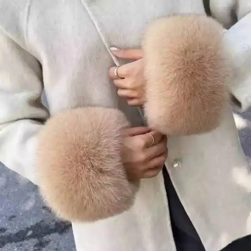 Genuine Fox Fur Cuffs Women Men Winter Warm Real Fox Fur Trim Sleeve Ends Luxury Fashion Accessory Sleeves