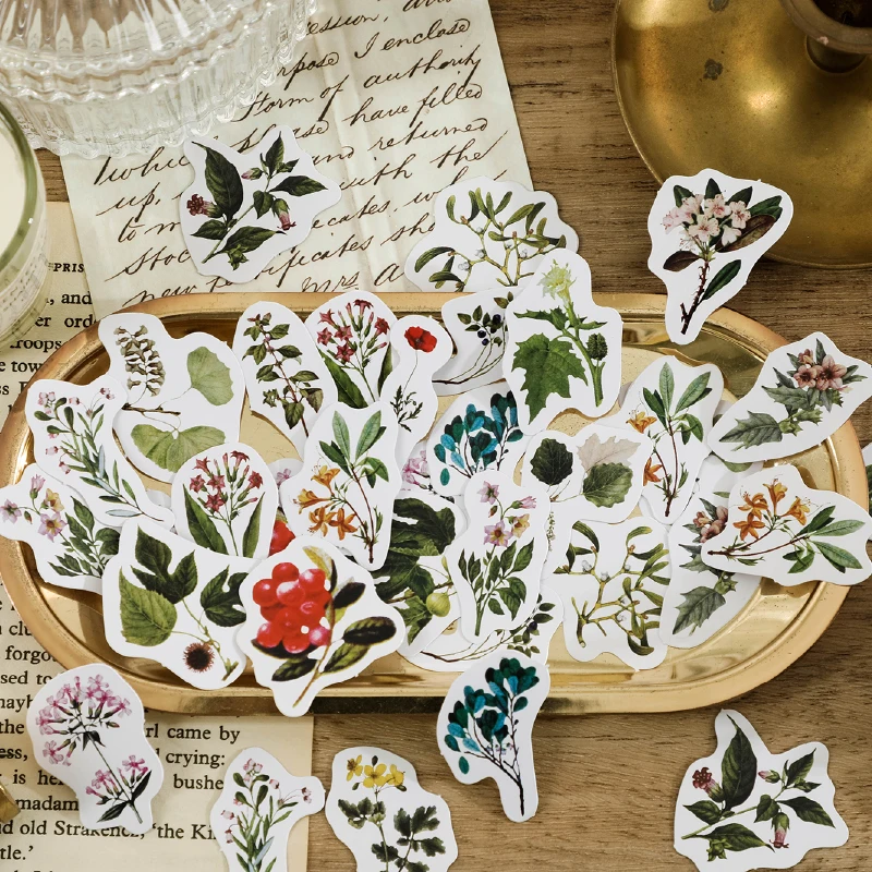 46 Stück Mini-Box-Aufkleber, Blumen, Pflanzen, frisches literarisches Kinderspielzeug, Handkonto, niedliches Tagebuch, Siegel, Scrapbooking, dekoratives Geschenk, 4 cm