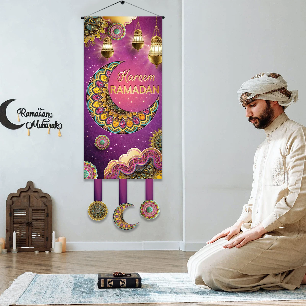 Eid mubarak dekoration hängende flagge ramadan für zuhause tür islamische muslimische party dekor