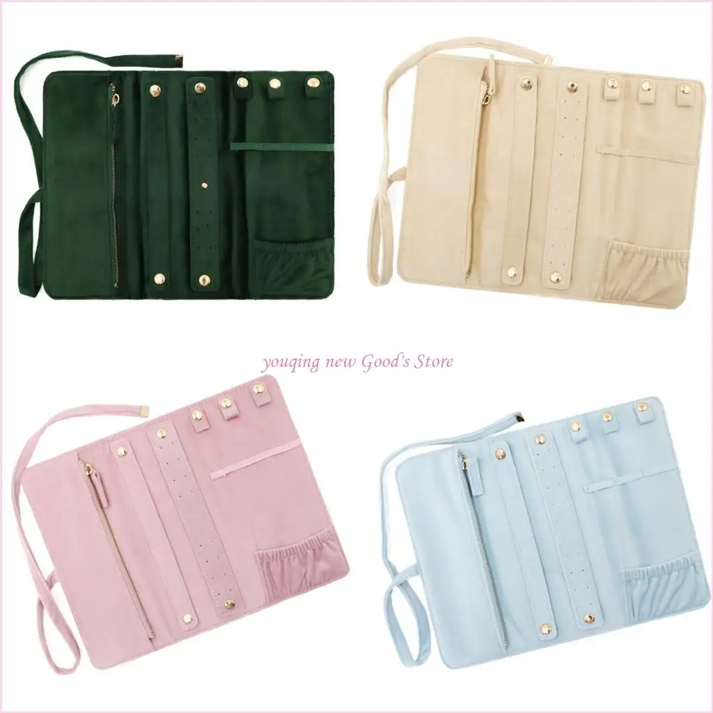 

57QA Luxury Velvety Jewelry Compact Travel Storage Organizers Storage Bags For Earrings Necklaces Rings