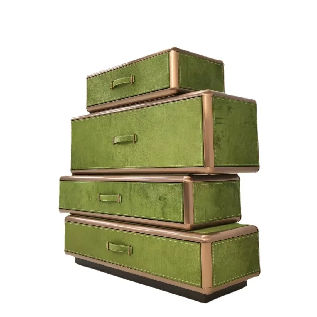 

Italian light luxury horsehair fabric four chest cabinets, entrance cabinets, luxury bedroom side cabinets, lockers