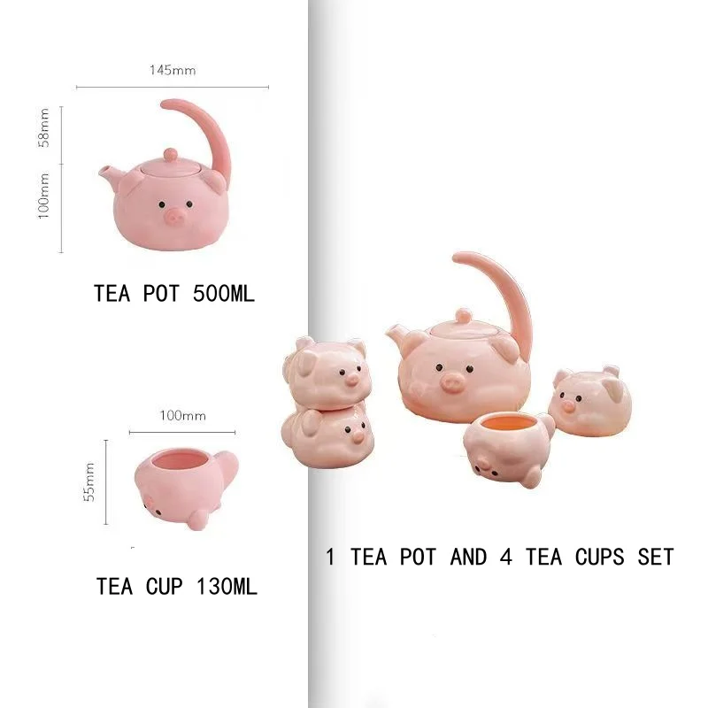 

Фарфоровый чайный набор в форме свиньи и поросенка в японском стиле, милый керамический чайник и 4 чайных чашки, чайные сервизы