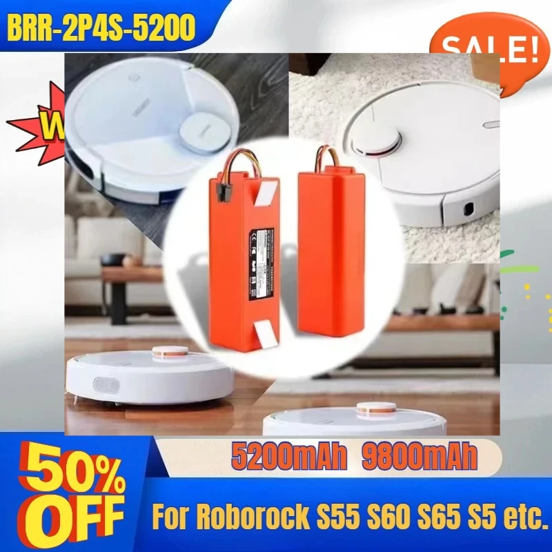 14.4V BRR-2P4S-5200 Robotic Vacuum Cleaner Replacement Battery for Xiaomi Roborock S60 S65 S50 S55 S51 S7 S6 S5 MAX Parts