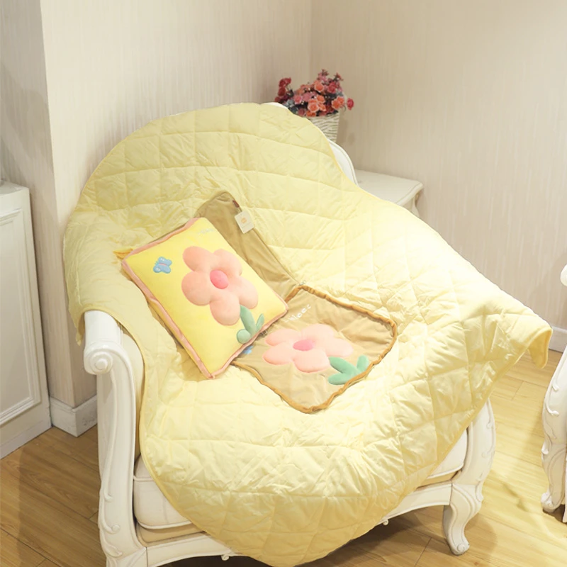 Multi-functional Cartoon Flower Embroidery Cute Pillow Quilt Dual Use 2-in-1 Bedroom Air-conditioned Summer Cool Quilt blankets