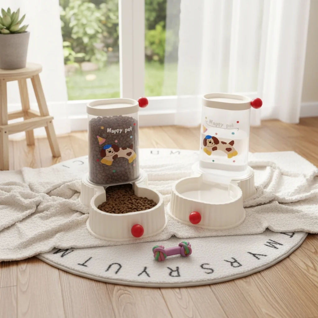 

2 in 1 Cartoon Dog Food Dispenser Plastic Detachable Automatic Dog Feeder Large Capacity Cat Drinking Bowl For Cats Dogs