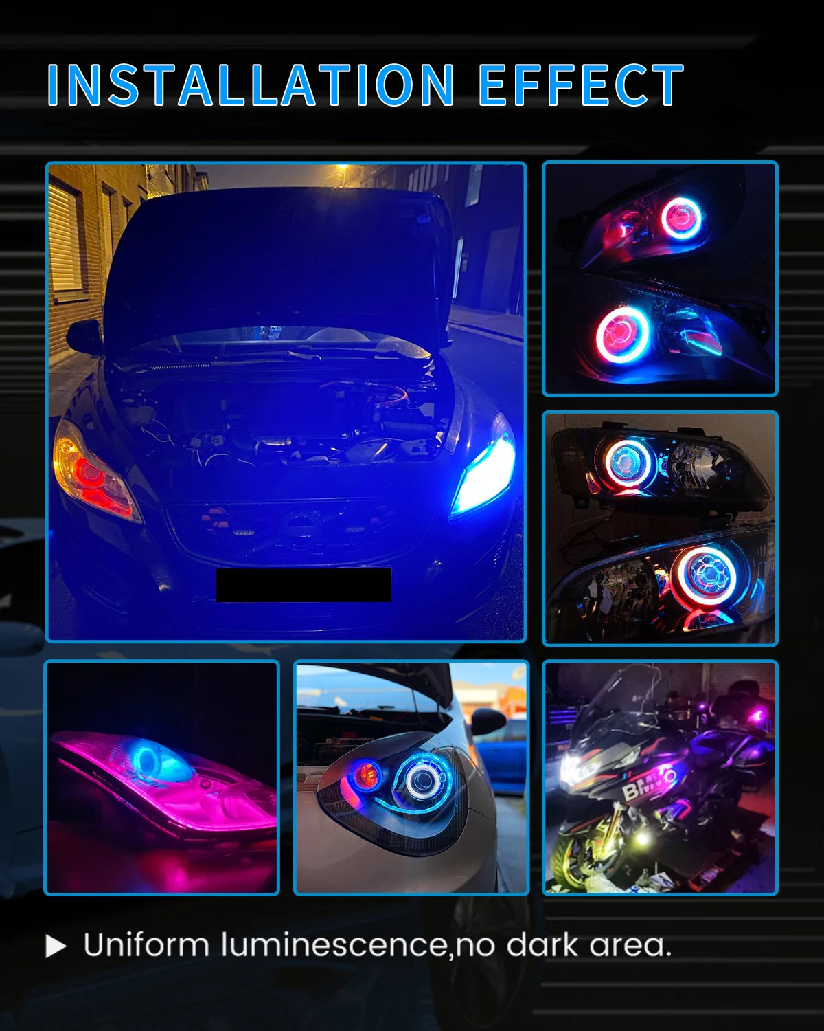 12V 24V DC LED Angel Eyes Cotton Lights with Turn Signal Lights APP Bluetooth RGB DRL Halo Rings For Car Scooter Motorcycle 2PCS