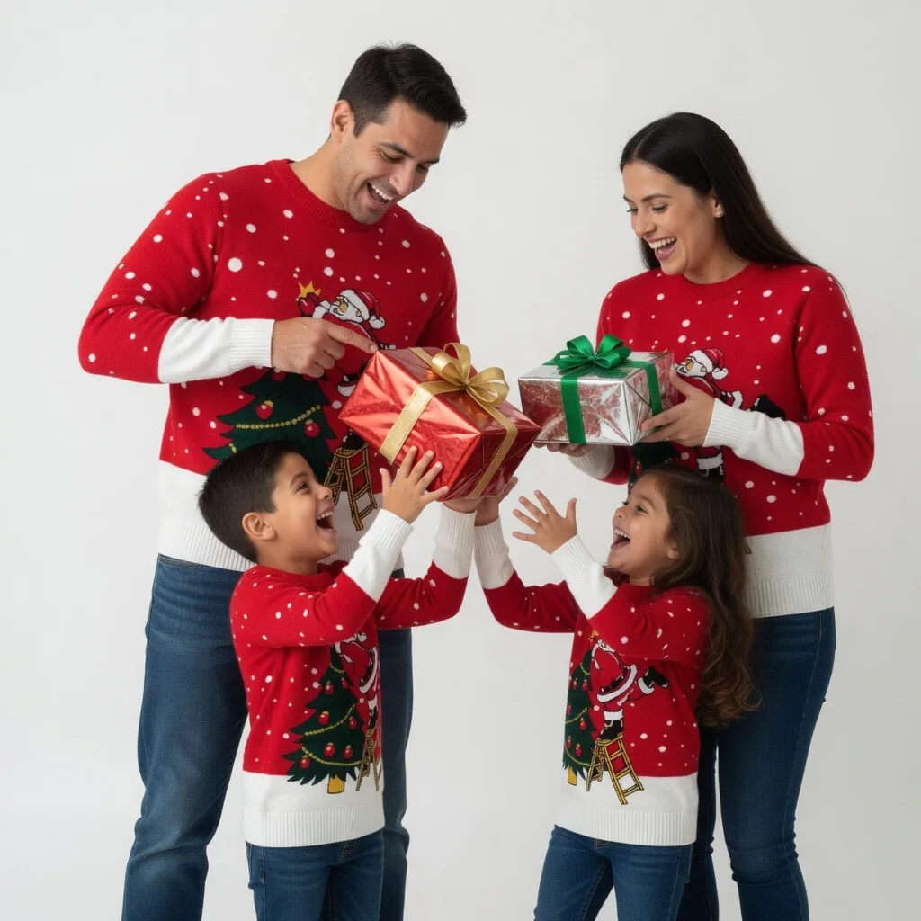 Festival Fashion Family Matching Outfits Christmas Day Cartoon Print Trend Versatile Sweater Children Adults O-Neck Pullover