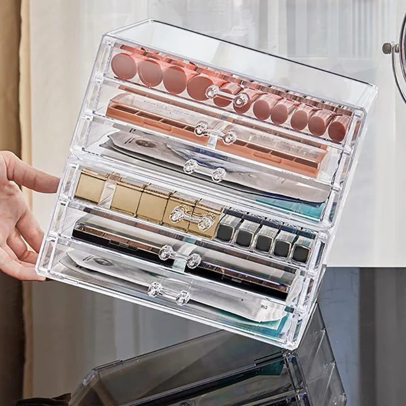 Makeup Storage Box Acrylic Transparent Drawer Divided Style Organizer Large Capacity Desktop Compact Dust-proof Lipstick Storage