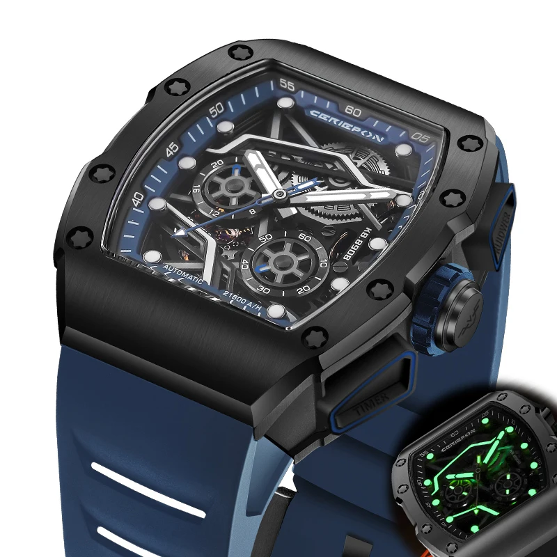 Men's Watch Fully Automatic Luminous Men's Branded Hollowed Out Wine Barrel Shaped Men's Mechanical 5ATM CERIEPON