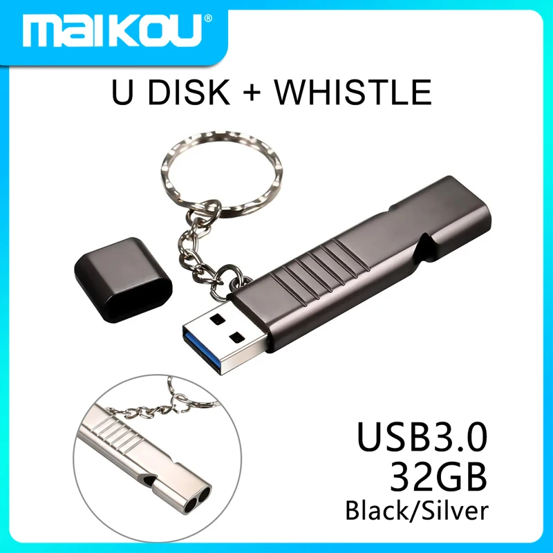 

USB3.0 U Disk Whistle USB Flash Drive 32GB 2-in-1 Design Portable U Disk Zinc Alloy Material