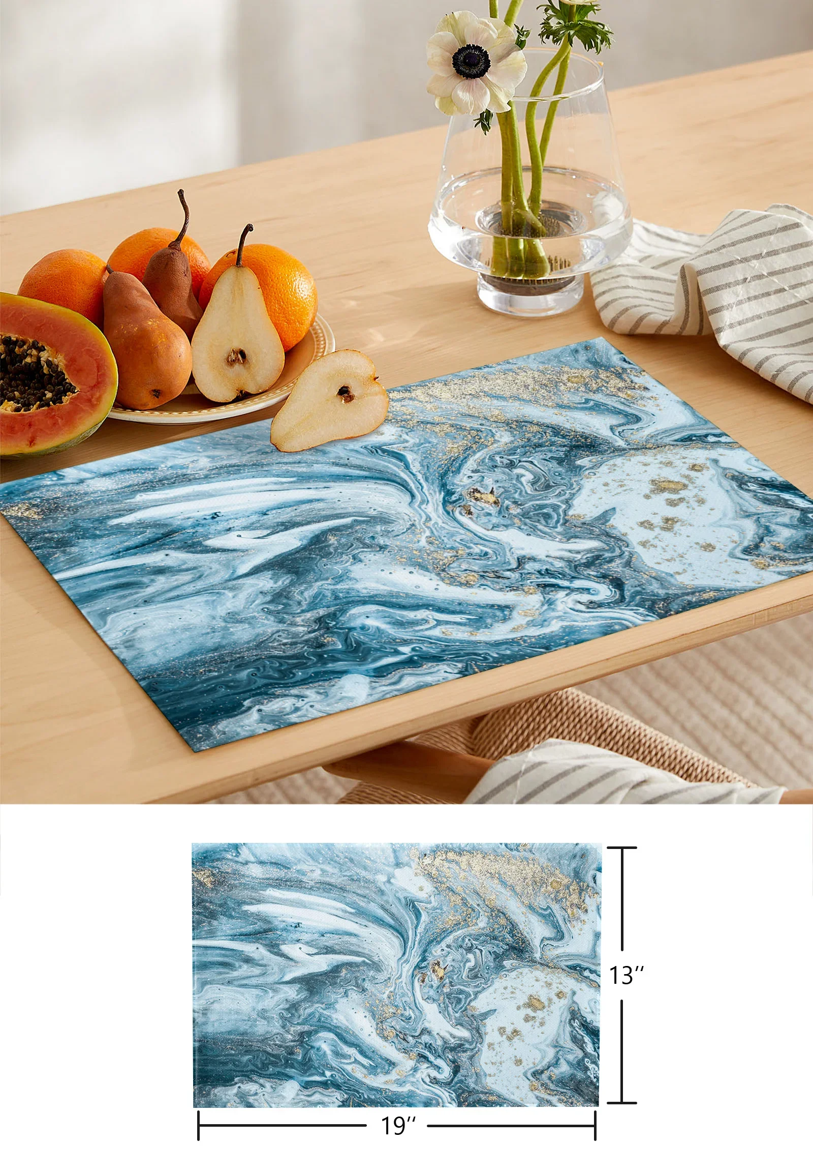 4/6 Pcs Placemat Marble Blue And Gold Abstract Kitchen Placemat Home Decoration Dining Table Mats Coffee Coaster Mat