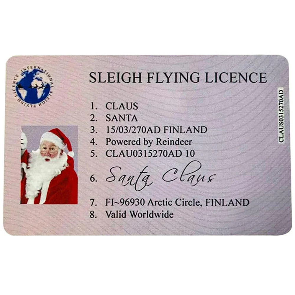 A77I 10Pcs Fake Plastic Card Santa Claus Flying Licence Sleigh Licence for Children Xmas Tree Decor
