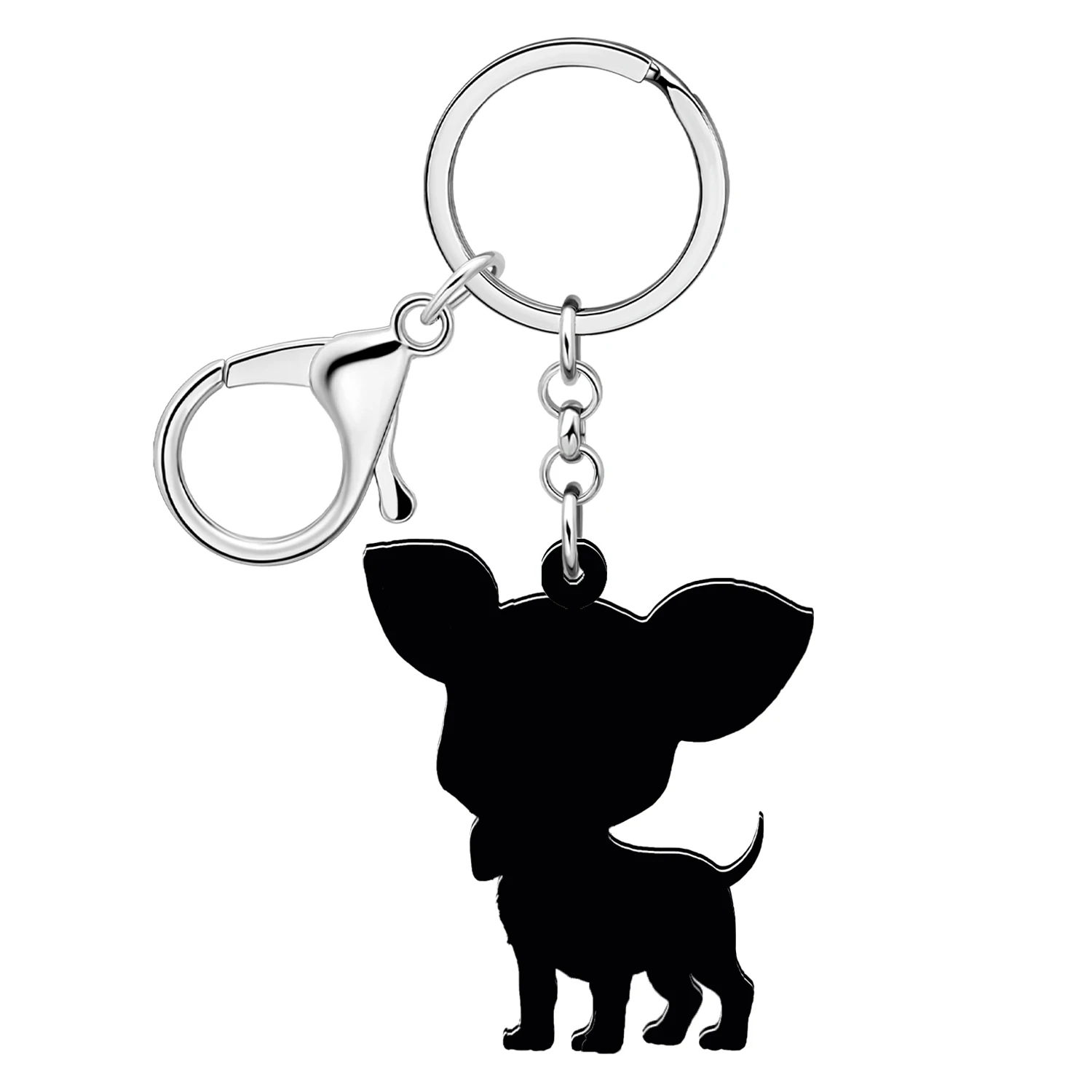 Bonsny Acryl Gentleman Black Chihuahua Puppy Doggy Handtas Auto Sleutelhangers Huisdieren Sleutelhanger Voor Vrouwen Kid Cadeaus