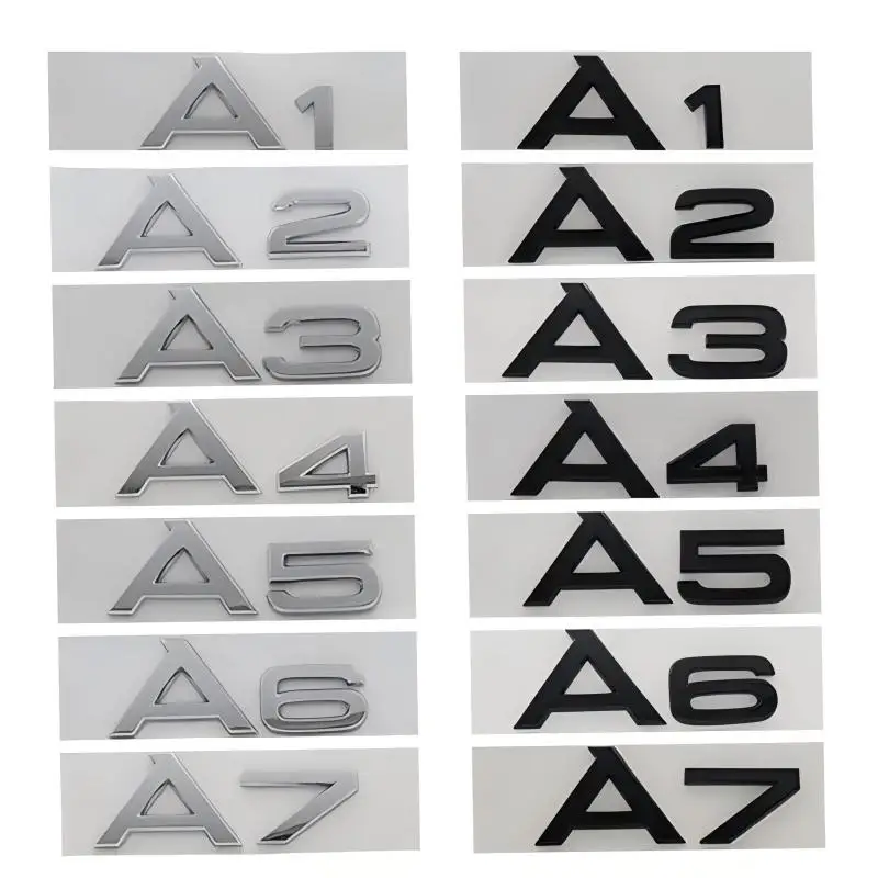 

3D A1 A2 A3 A4 A5 A6 A7 A8 Letters for Car Styling Accessories car Engine Hood Fender trunk Tail Rear Decal Emblem Badge Sticker