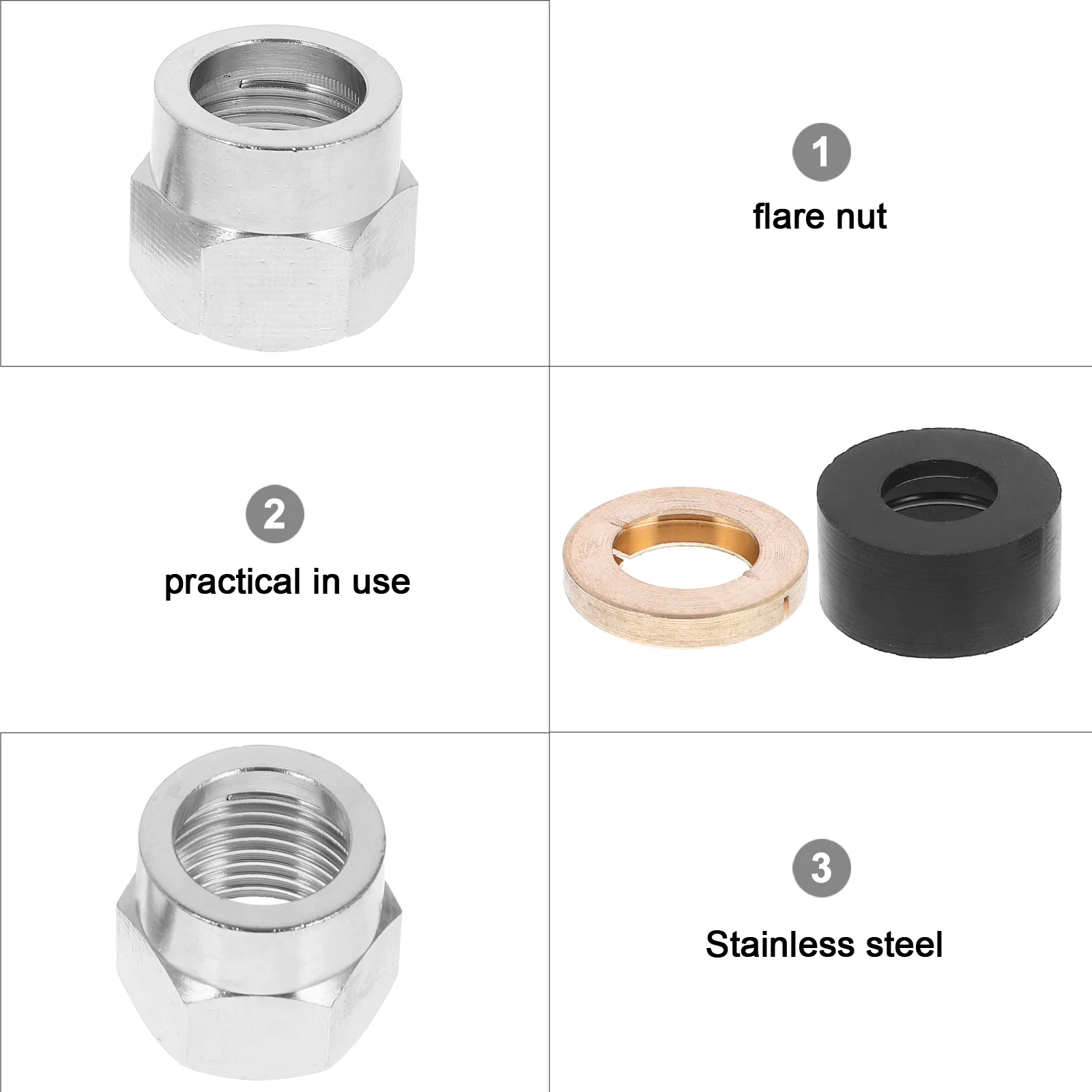 

5pcs 3/8 Inch Stainless Steel Pipe Nut Durable Connector For Tube Fittings Flare Cap Copper Gas Connector Kit Safe Easy Install