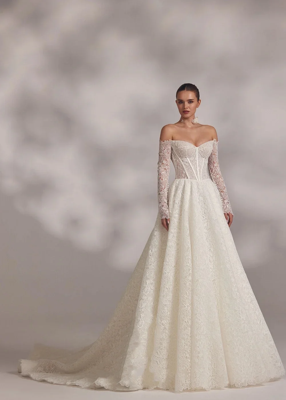 

Flavinke Customized Romantic Charming Sweetheart A-Line Off White Tulle Wedding Dresses 2025 Long Sleeve Vintage Bride Gowns