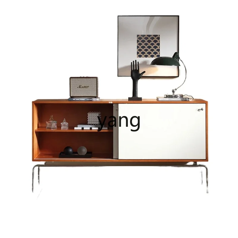 

yjq High-End Stainless Steel Solid Wood Storage Living Room Vintage Sideboard Cabinet Wall Integrated Modern Light Luxury