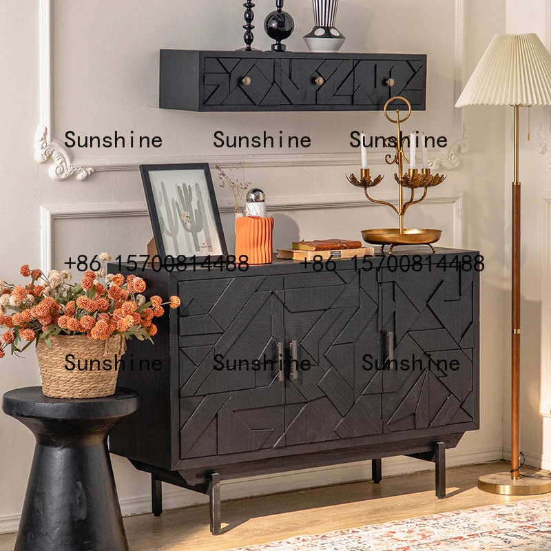 

Retro light luxury dining side cabinet Nordic simple storage solid wood cabinet