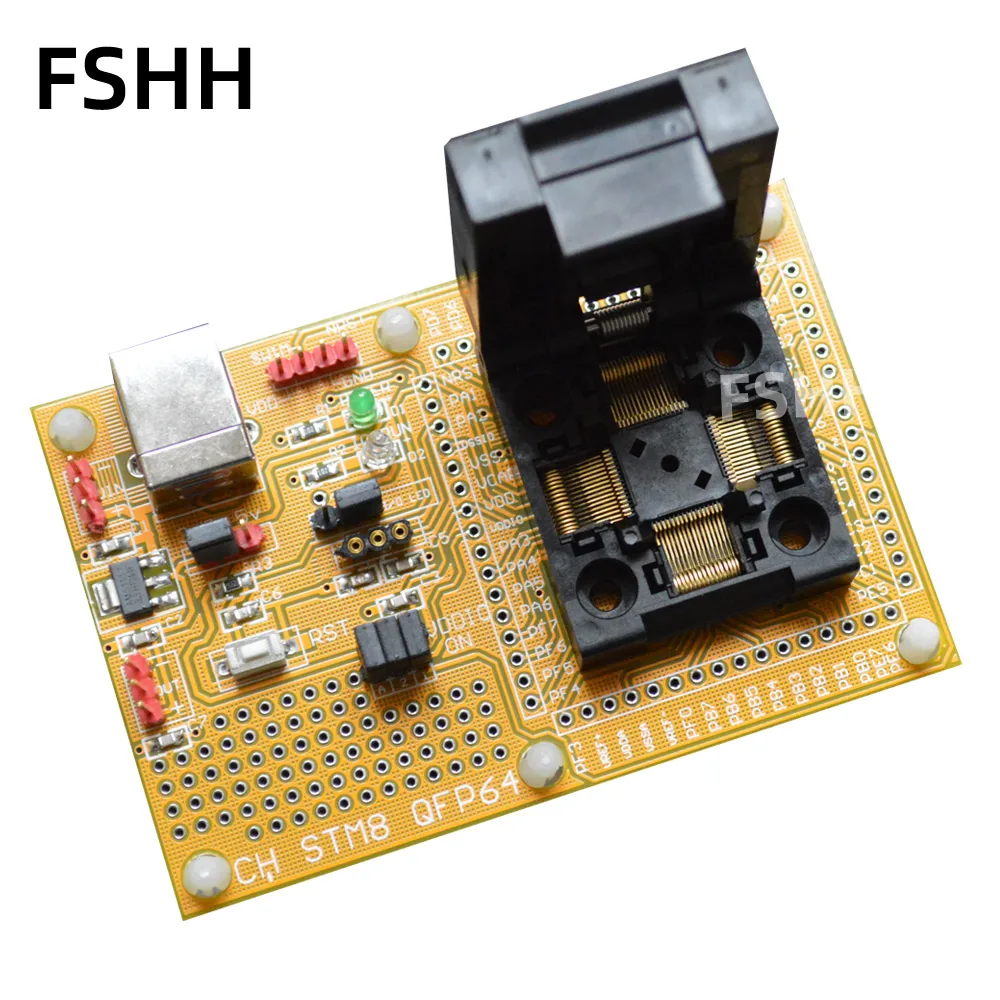 

STM8 QFP64 Core board STM8A STM8S STM8L Download test socket Programmer adapter TQFP64 LQFP64 0.5mm pitch