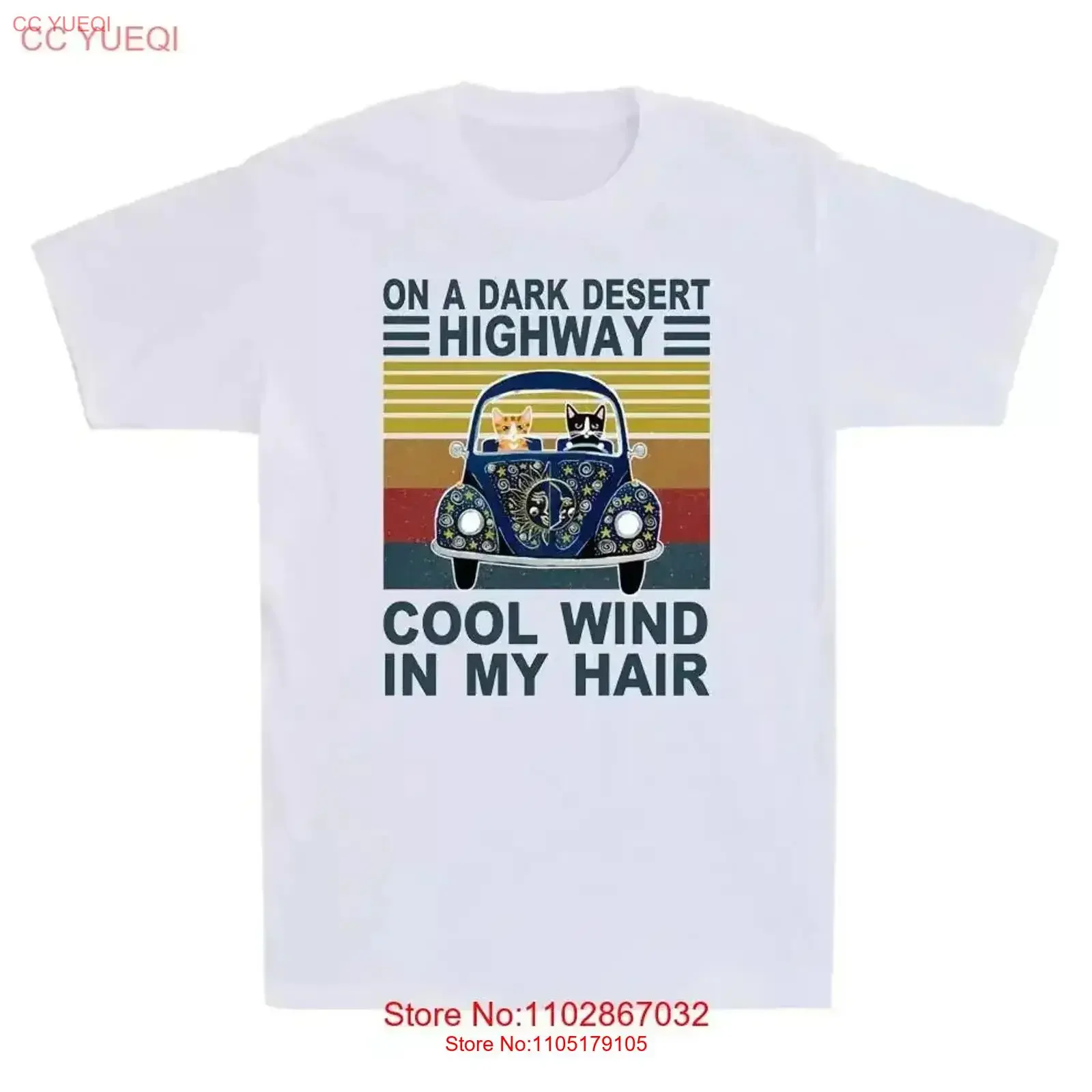 

Cat On A Dark Desert Highway Cool Wind In My Hair Vintage Men's T Shirt Black Washed Breathable homme Stylish vintage Washed