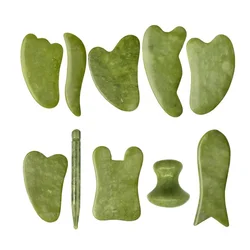 Natural Green Xiuyu Jade Gua Sha Board Set Gouache Scraper For Body SPA Acupuncture Acupoint Facial Lifting Scraping Massager