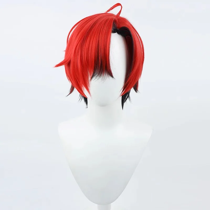 Holostars English TEMPUS YouTuber Machina X Flayon Cosplay Wig Short Black Red Hair Virtual Idol Role Play Vtuber Headwear