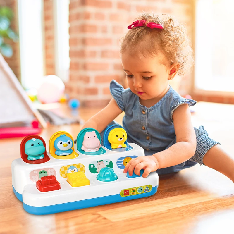 Brinquedos interativos para bebê de 6 a 12 meses, jogo com animais e efeito, caixa de troca para aprendizagem precoce, montessori