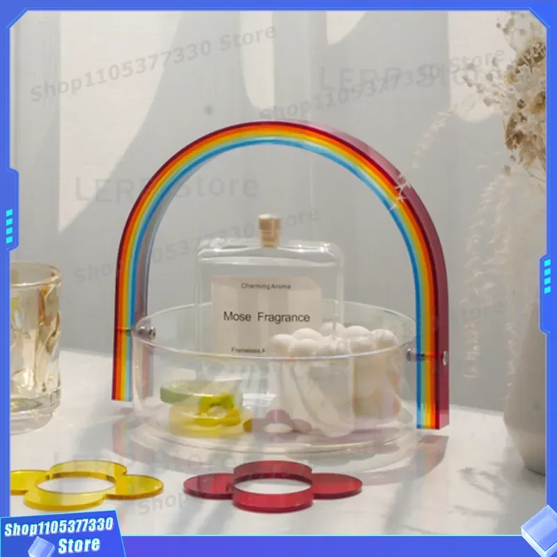 Custom Acrylic Rainbow Fruit Plate Hand Basket Storage Box Hot Bending Processing Swatch Display Stand Mid Autumn Festival