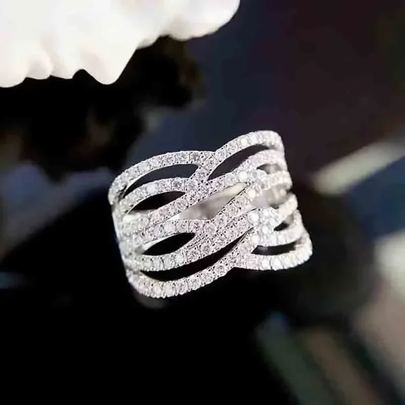 Huitan Graceful Hollow-out Designed Rings for Women Luxury Wide Band Gorgeous Finger Accessories Attractive Chic Party Jewelry