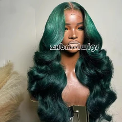 Synthetic Hair Green Body Wave Lace Front Wig For Women Glueless Preplucked Daily Cosplay Heat Resistant Fiber