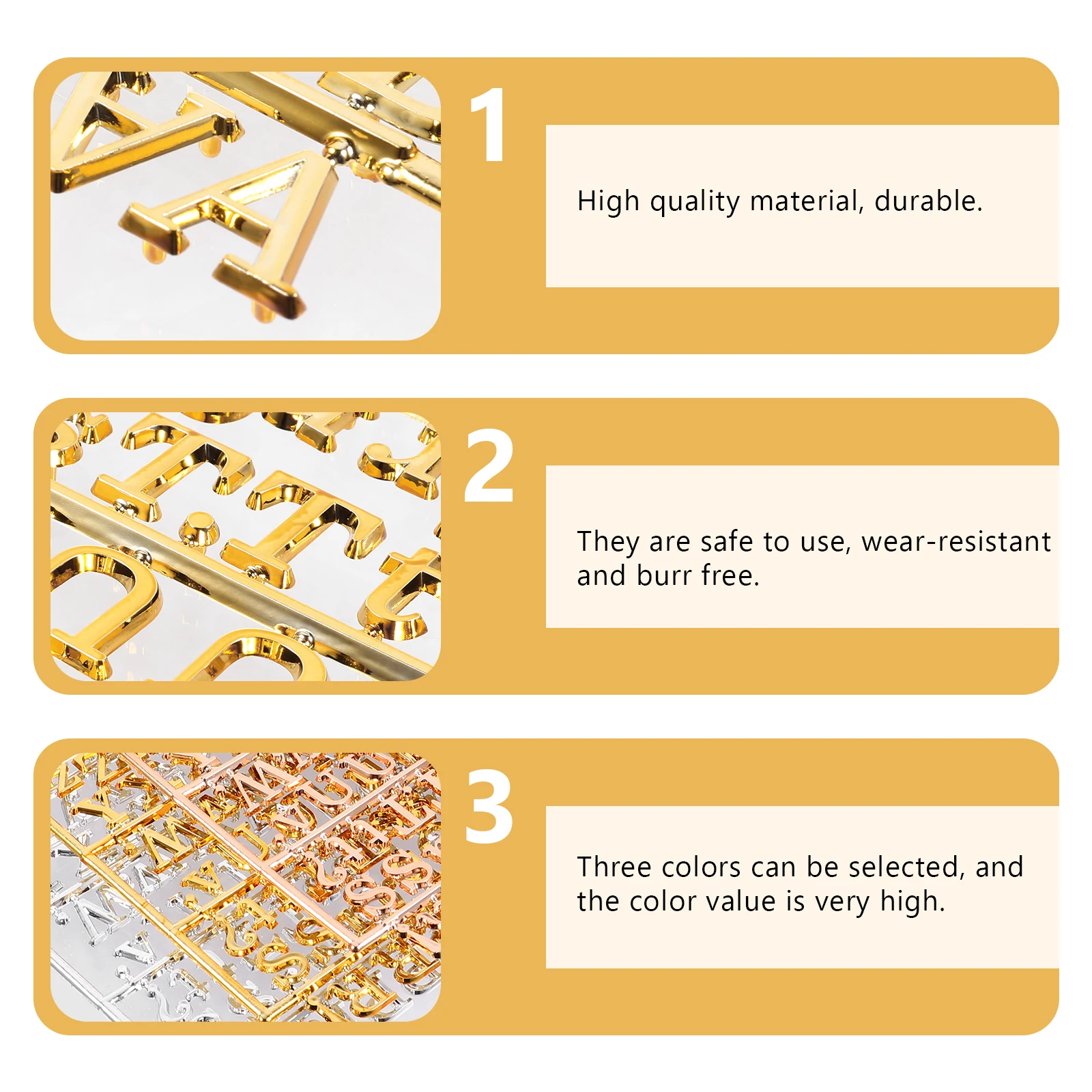 

3pcs Letter Board Set Plastic Gold Gold Felt Message Board Number Symbol Home Office Display Announcement