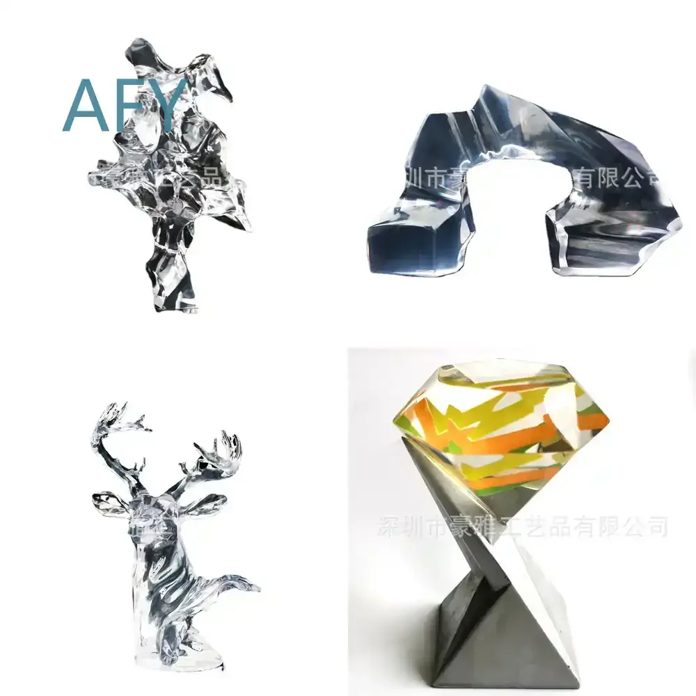 Transparent Sculpture Artwork for Abstract Decorative Indoor Display with Embedded Design