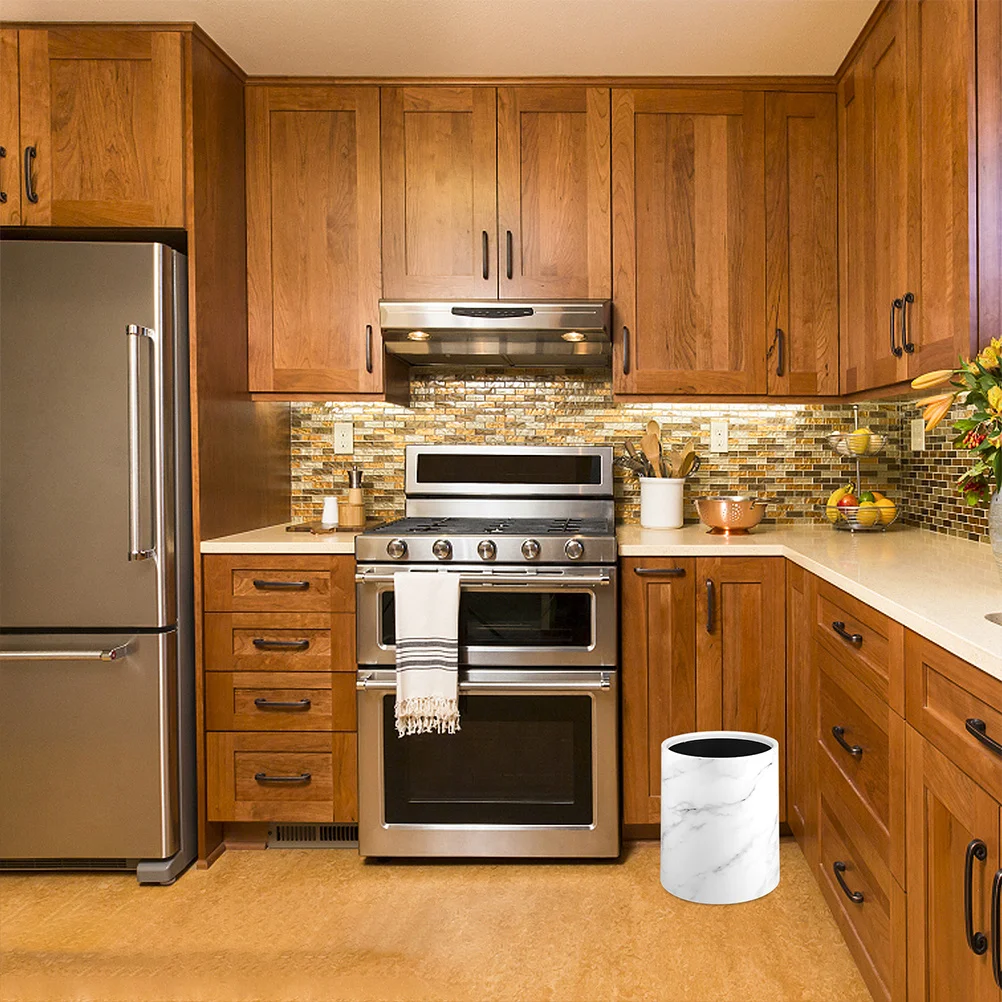 

Round Marble Trash Can Large Capacity Lidless Garbage Bin for Home Kitchen Living Room Office Marble Trash Can