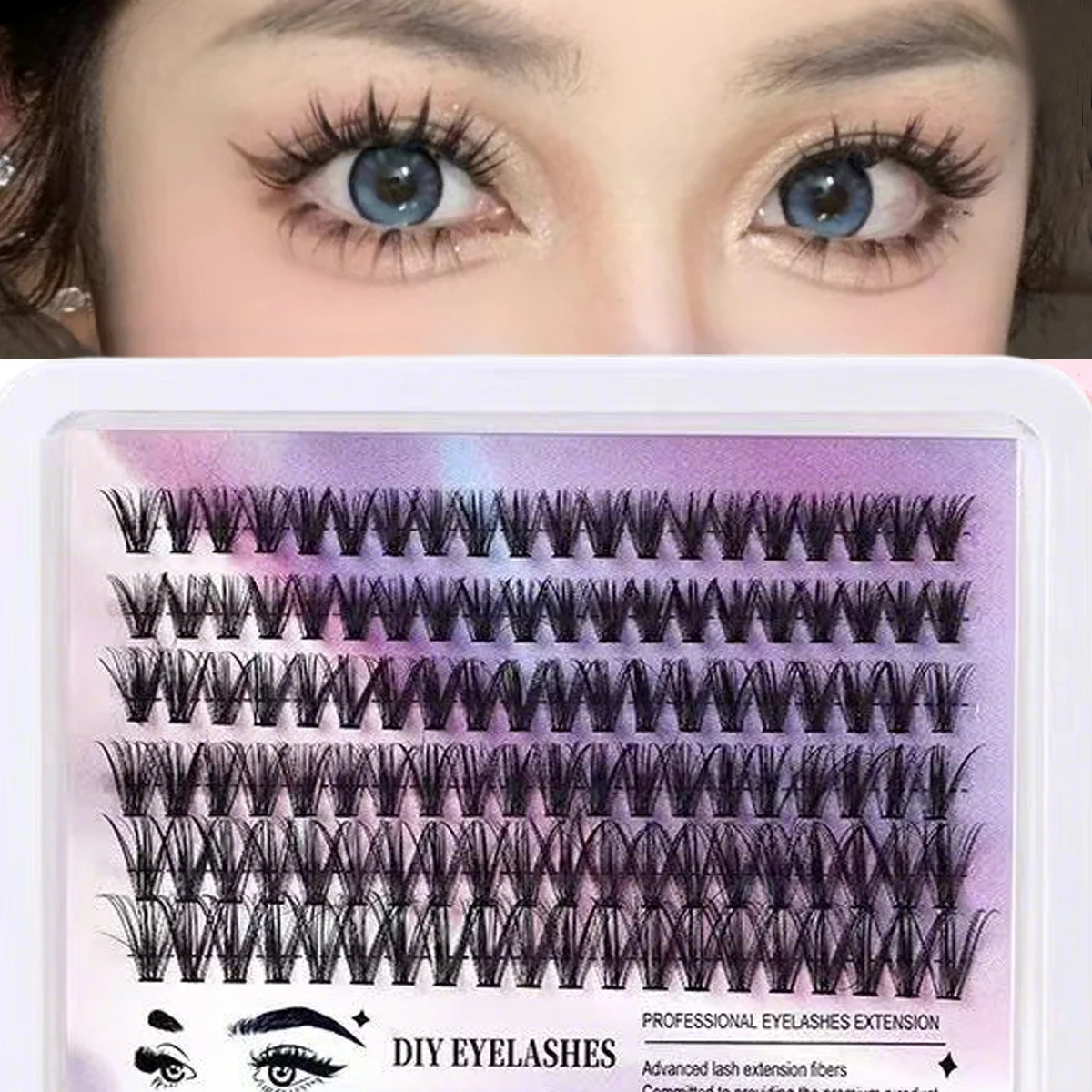 240pcs Super Bunch DIY Cluster Lashes 8-16mm Mix Charm Style Eyelashes Extension False Eyelash Makeup Tool Russian Volume