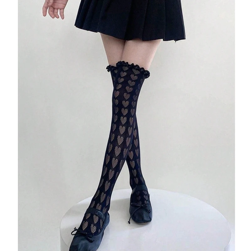 

Пара сексуальных чулок-ботфортов Mu Ruan красного цвета в форме сердца для девушек, с японским шелковым краем и вырезами