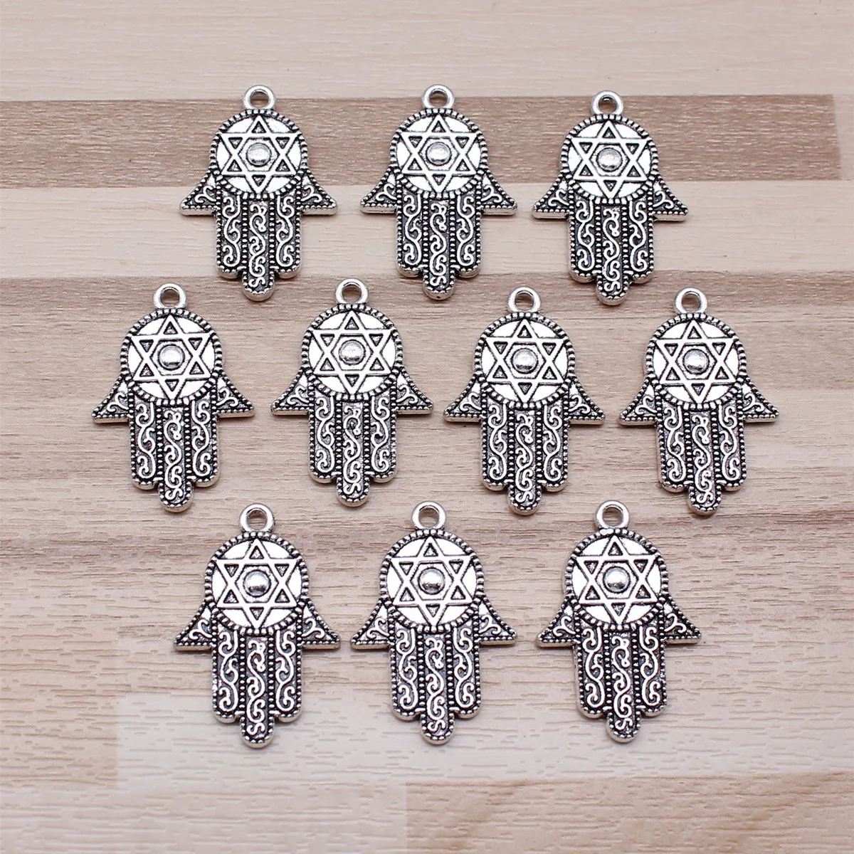 IFOCUS 10pcs/Lot Hand With Star Of David Charms For DIY Jewelry Making Zinc Alloy 28x19mm/1.1x0.75inch